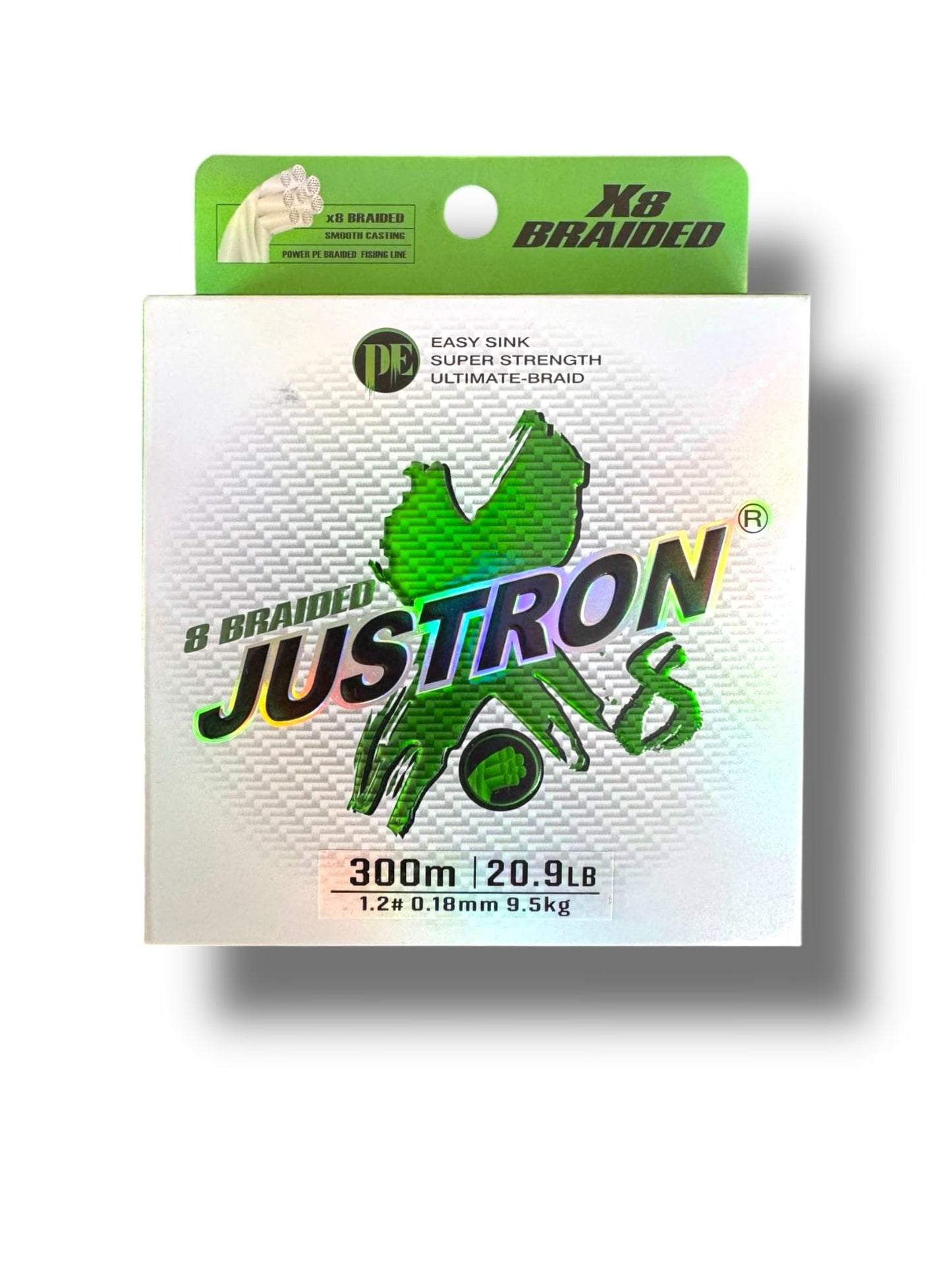 JustRon 8X Braided Fishing Line – 300m, 20.9lb Breaking Moss Green