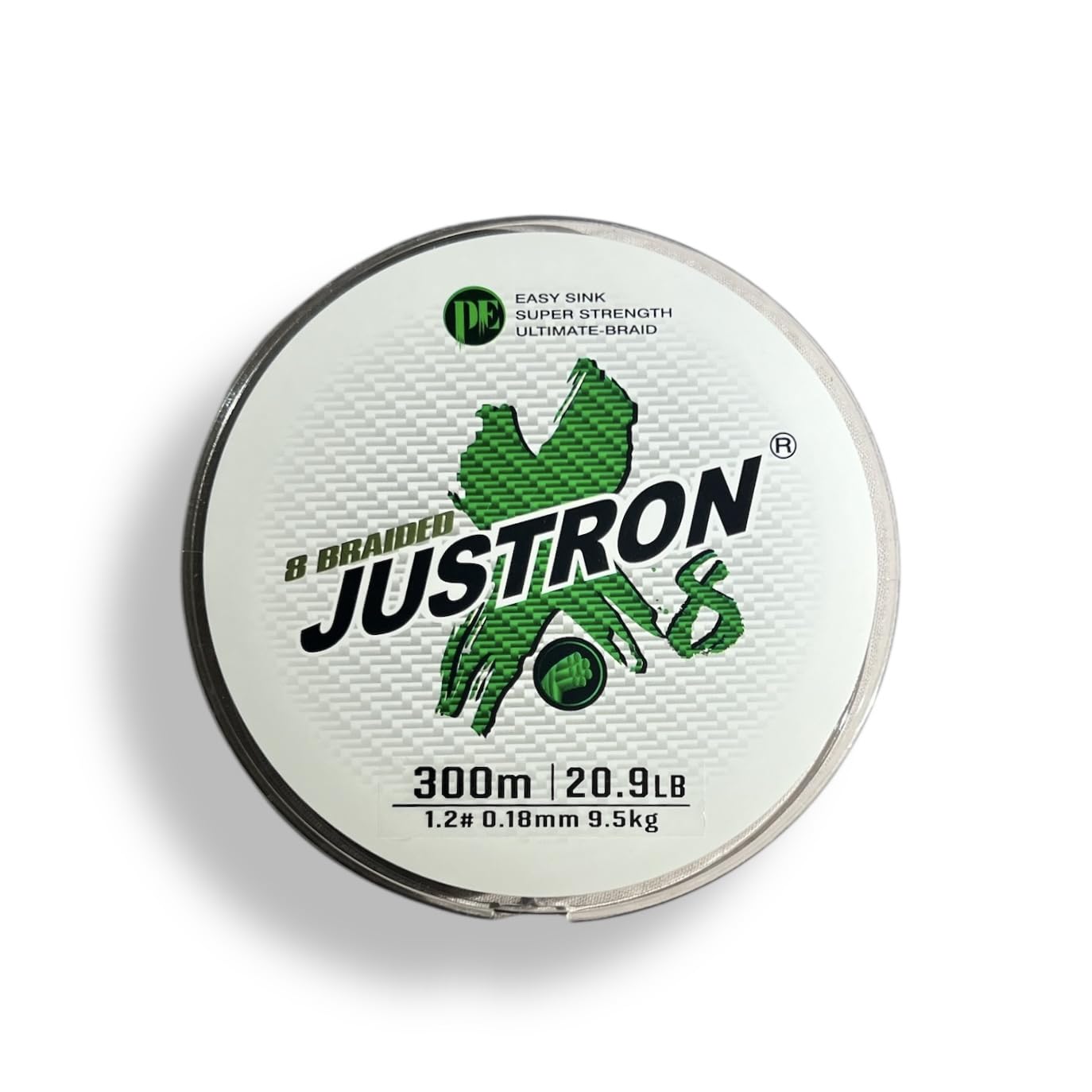 JustRon 8X Braided Fishing Line – 300m, 20.9lb Breaking Moss Green
